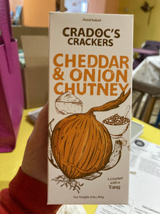 Cradocs crackers cheddar and onion chutney