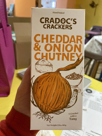 Cradocs crackers cheddar and onion chutney