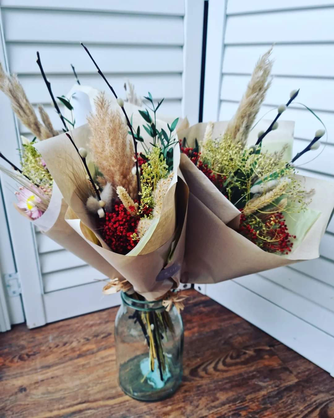 Sown and wild dry flower bouquets