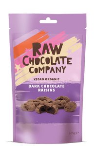 Raw chocolate vegan chocolate raisins snack pack.